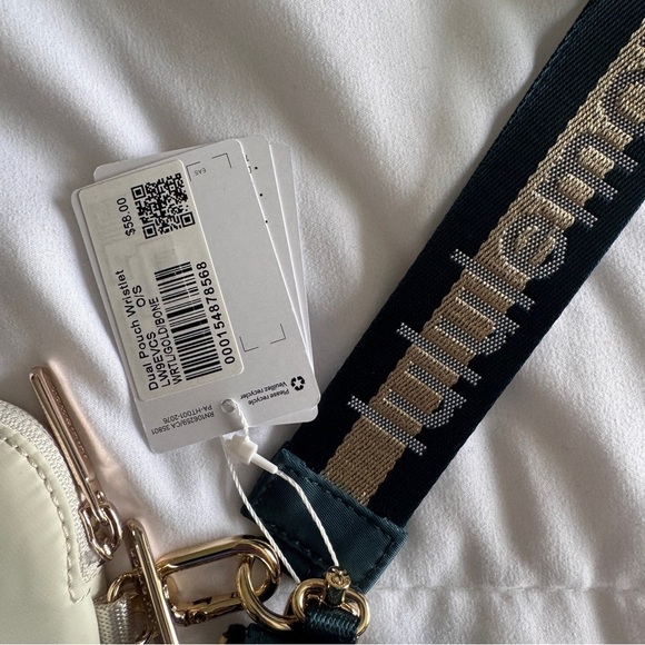 77&78 🆕💙 Lululemon Dual Pouch Wristlet Wordmark - Warp Teal Bone Gold - Picture 7 of 7